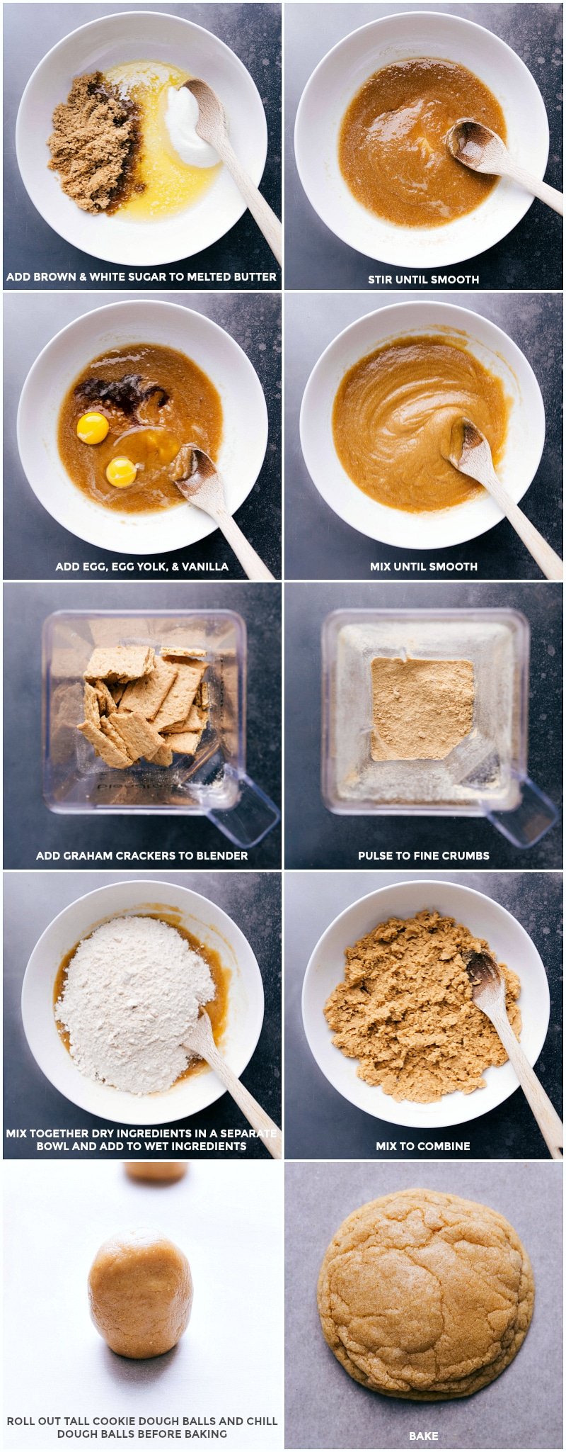 Process steps: Combine all the wet ingredients; blend the graham crackers to make crumbs; stir crumbs into the batter; shape into tall cylinders; bake.