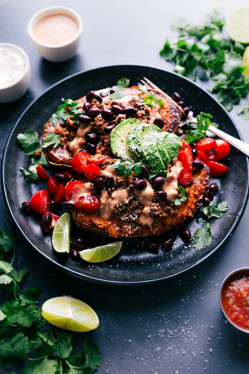 Overhead image of Taco-Stuffed Sweet Potatoes.