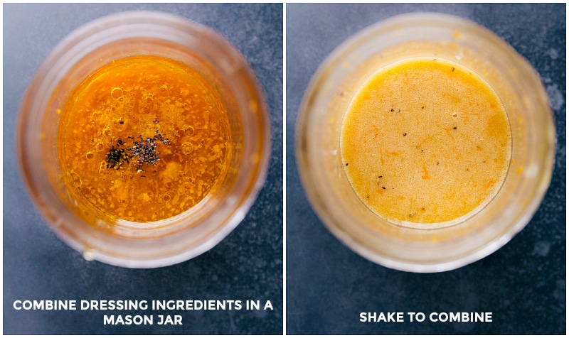 Process shots: combine the dressing ingredients; cover and shake to emulsify.