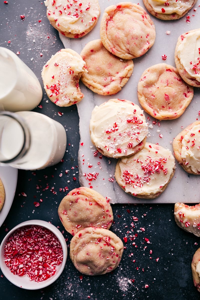 The delicious holiday treat served with frosting and crushed candy canes.
