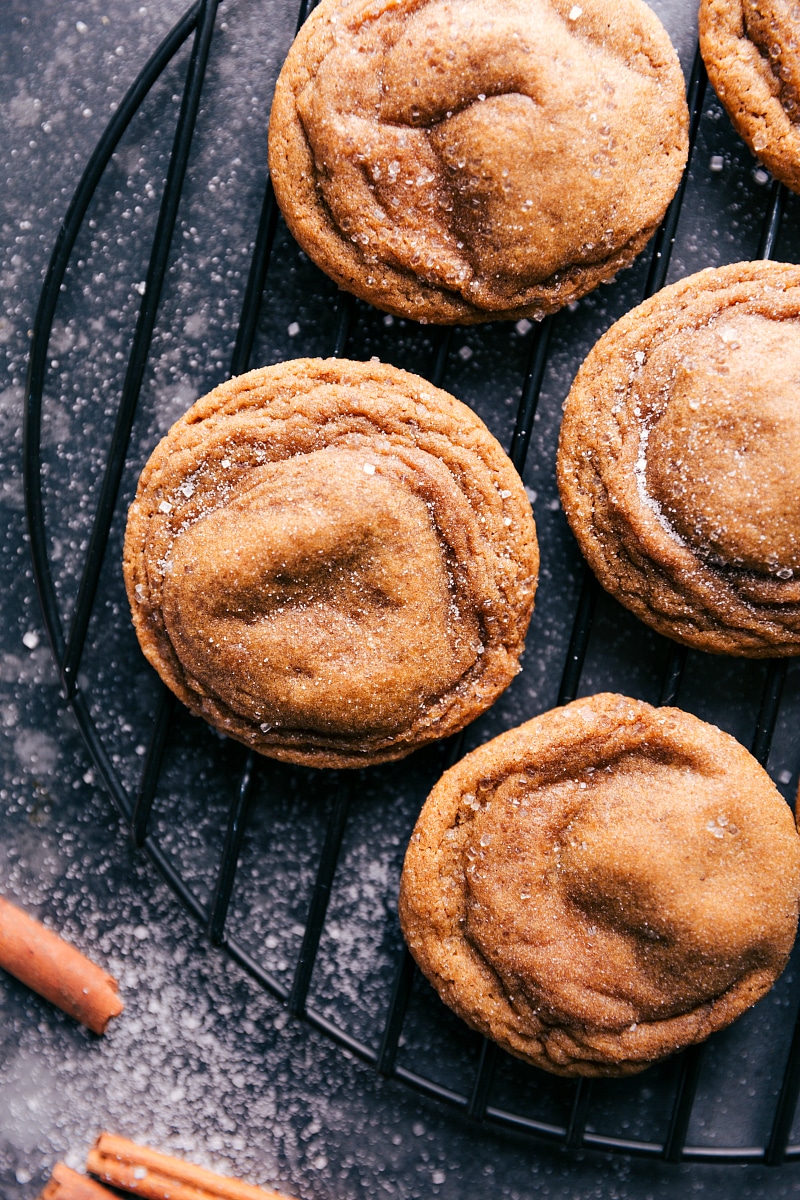 Image of the baked Gingersnaps on a cooling rack.