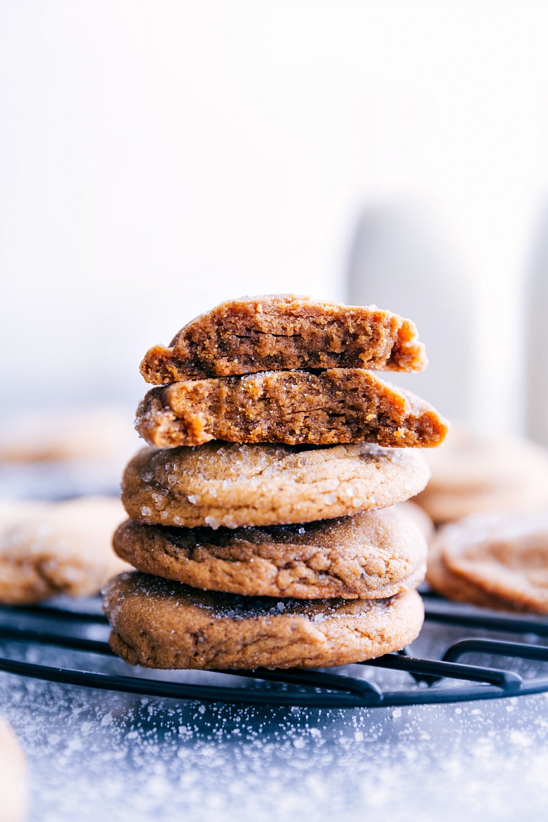 A plate of Gingersnap Cookies stacked up.