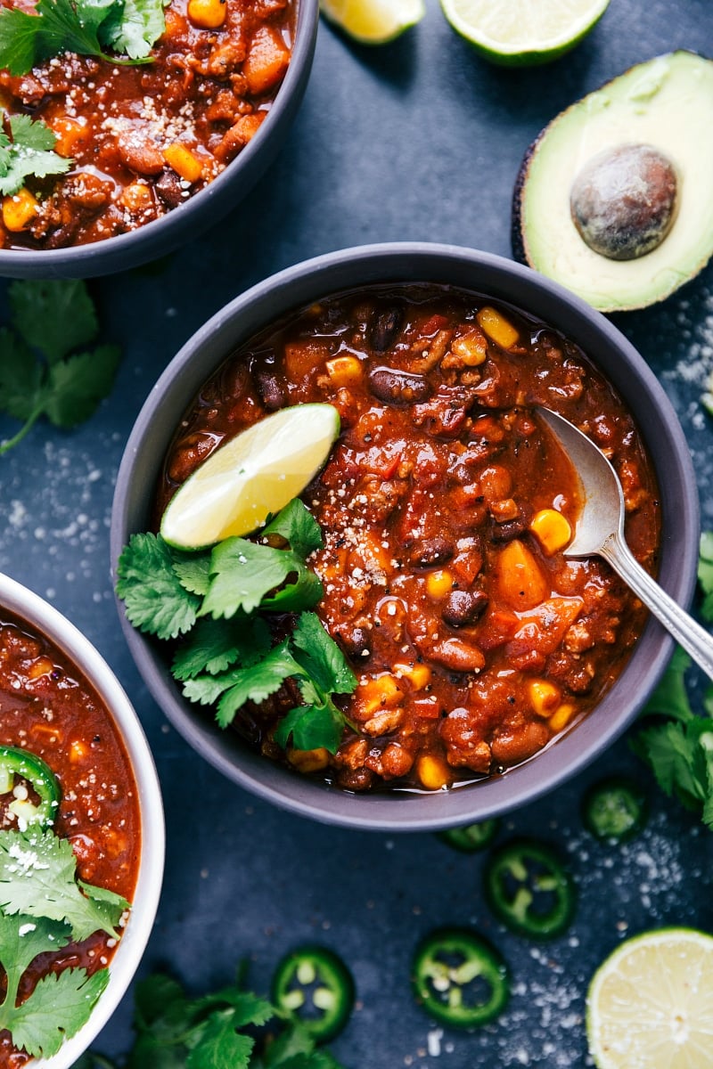 Turkey Chili Recipe in a bowl ready to be enjoyed.