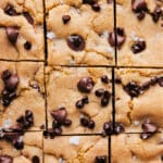 Chocolate Chip Cookie Bars cut into squares.