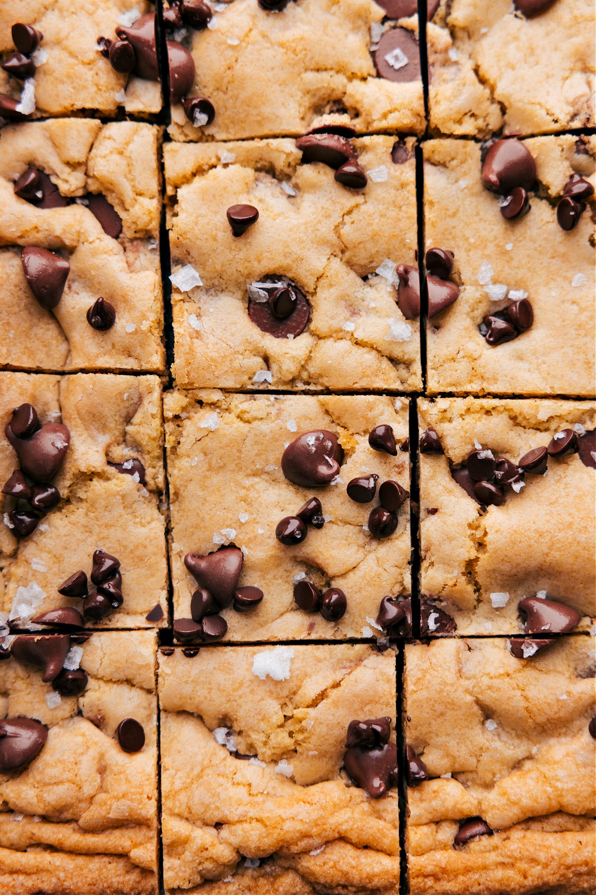 Chocolate Chip Cookie Bars cut into squares.