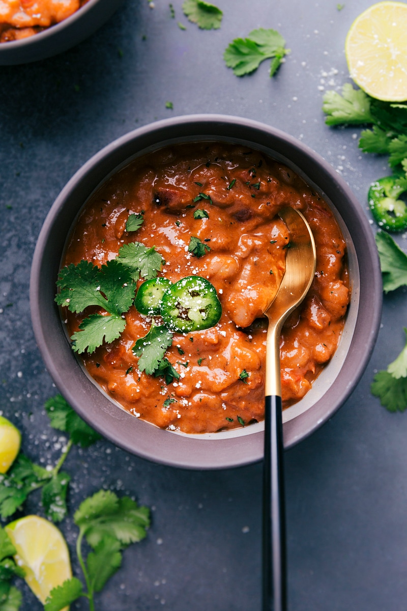 Overhead image of the pinto beans in a bowl