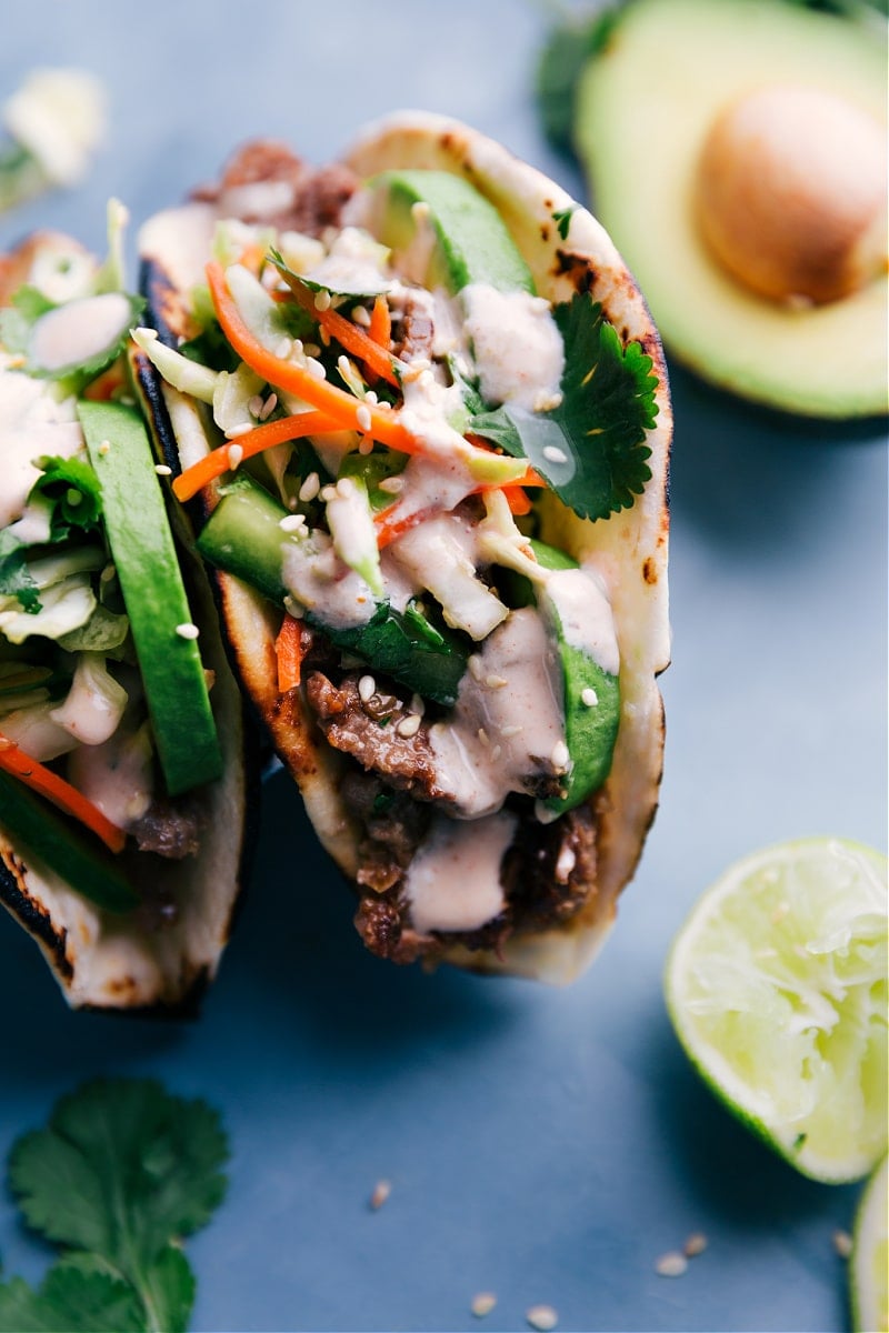 Close-up image of Korean Beef Tacos.