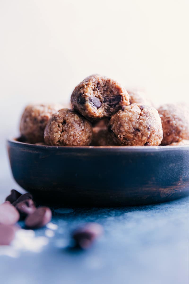 View of a bowl of Oatmeal Energy Balls.