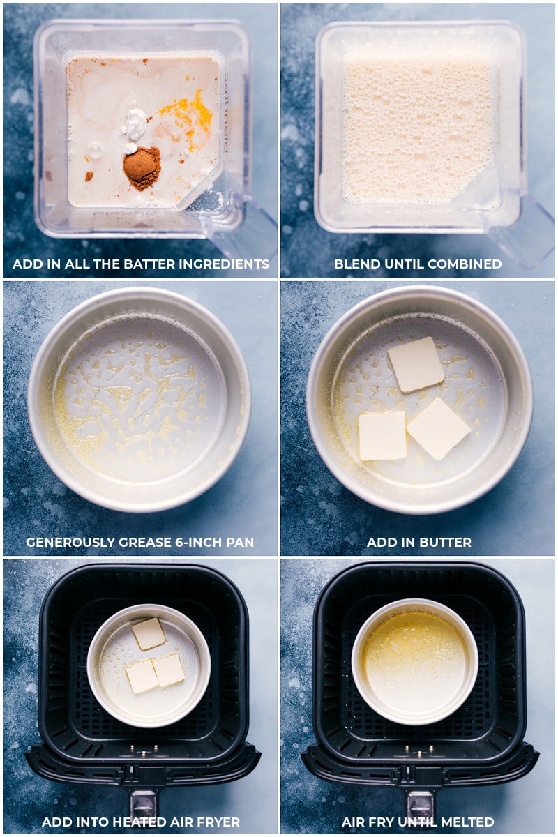 Process shots of creating the Air Fryer Dutch Baby batter.