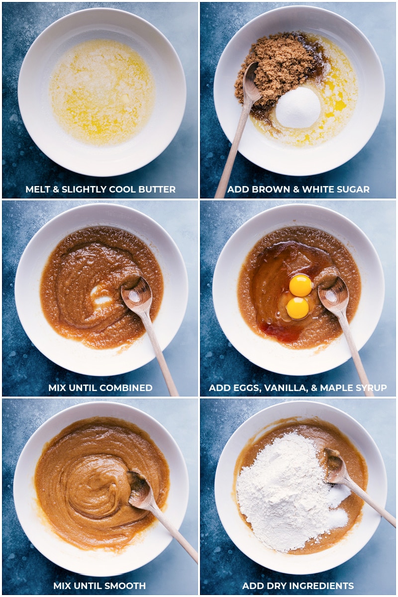 Process shots-- images of the wet and dry ingredients being mixed together.