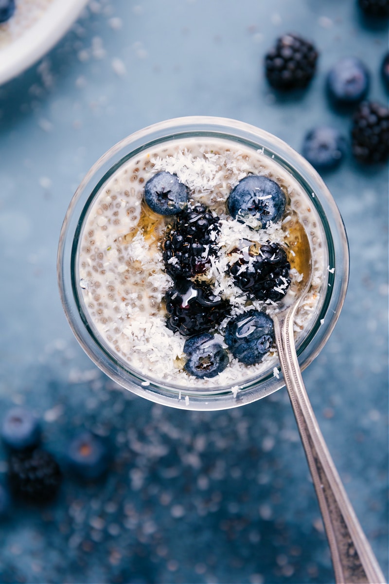 Overhead image of Chia Seed Pudding in a cup.