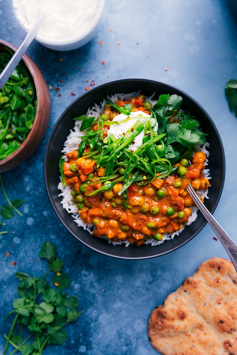 Overhead image of Vegetarian Tikka Masala in a bowl.