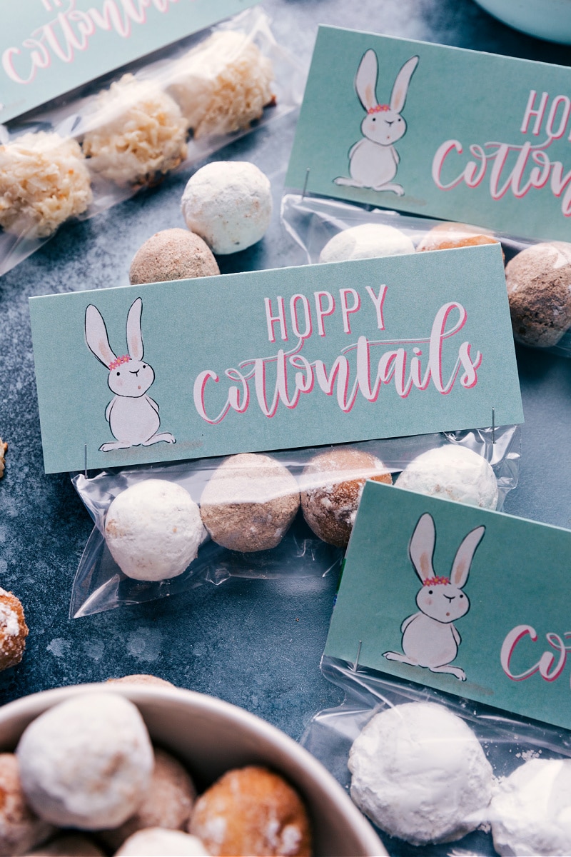 Easter printable attached to bags of donut holes