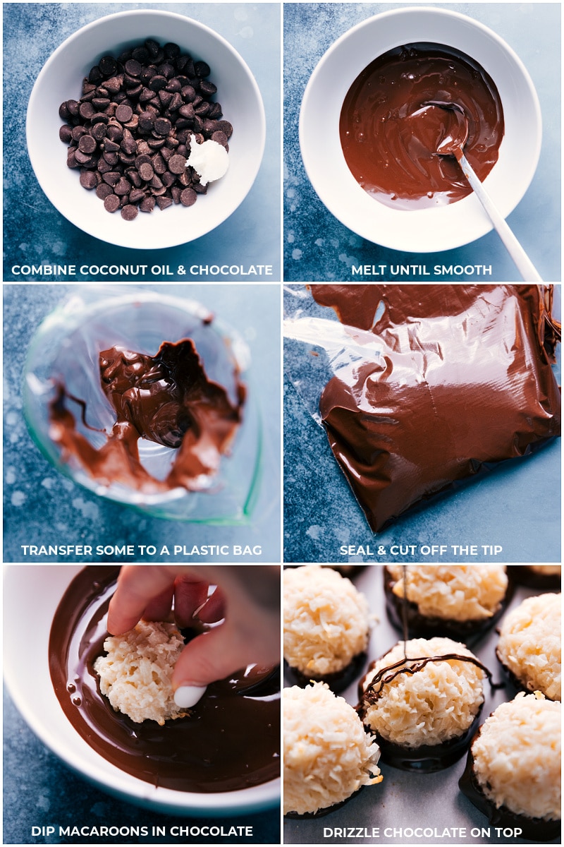Process shots--making the chocolate topping for Coconut Macaroons
