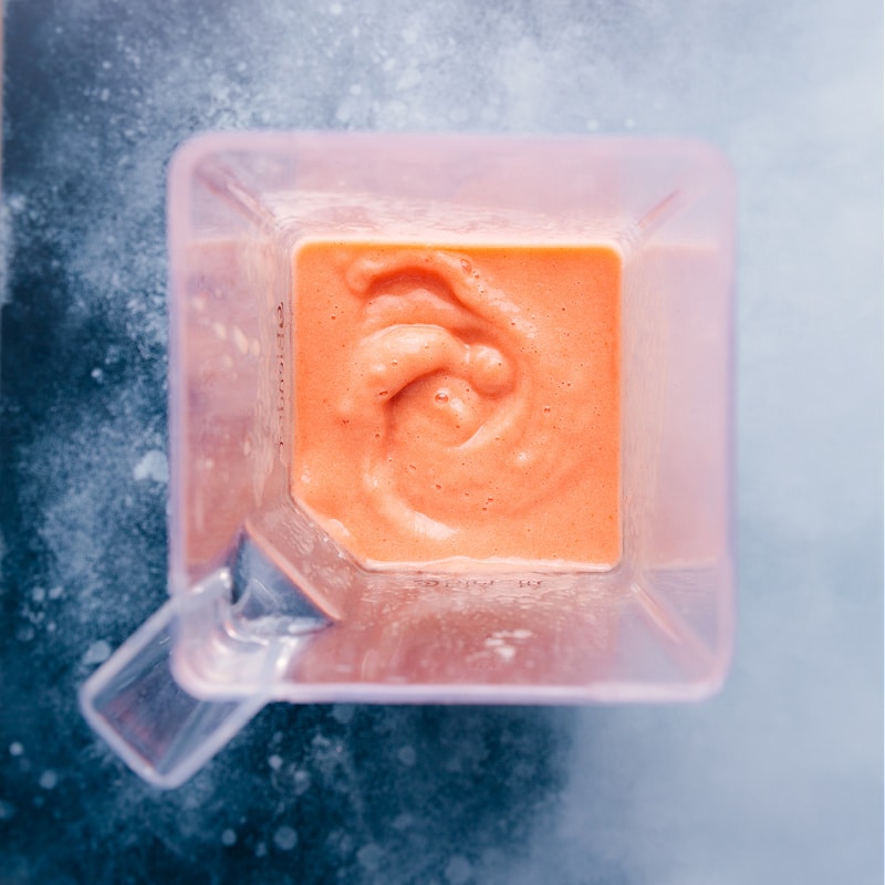 Overhead view of the smoothie in a blender