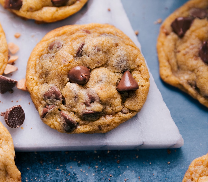 Up close overhead image of the Chocolate Chip Pudding Cookies