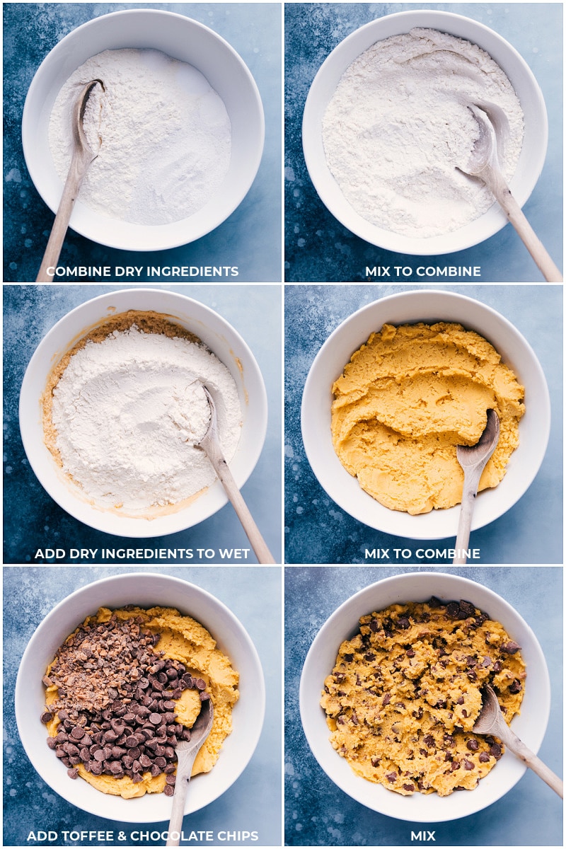Process shots: Adding the rest of the cookie ingredients and mixing together