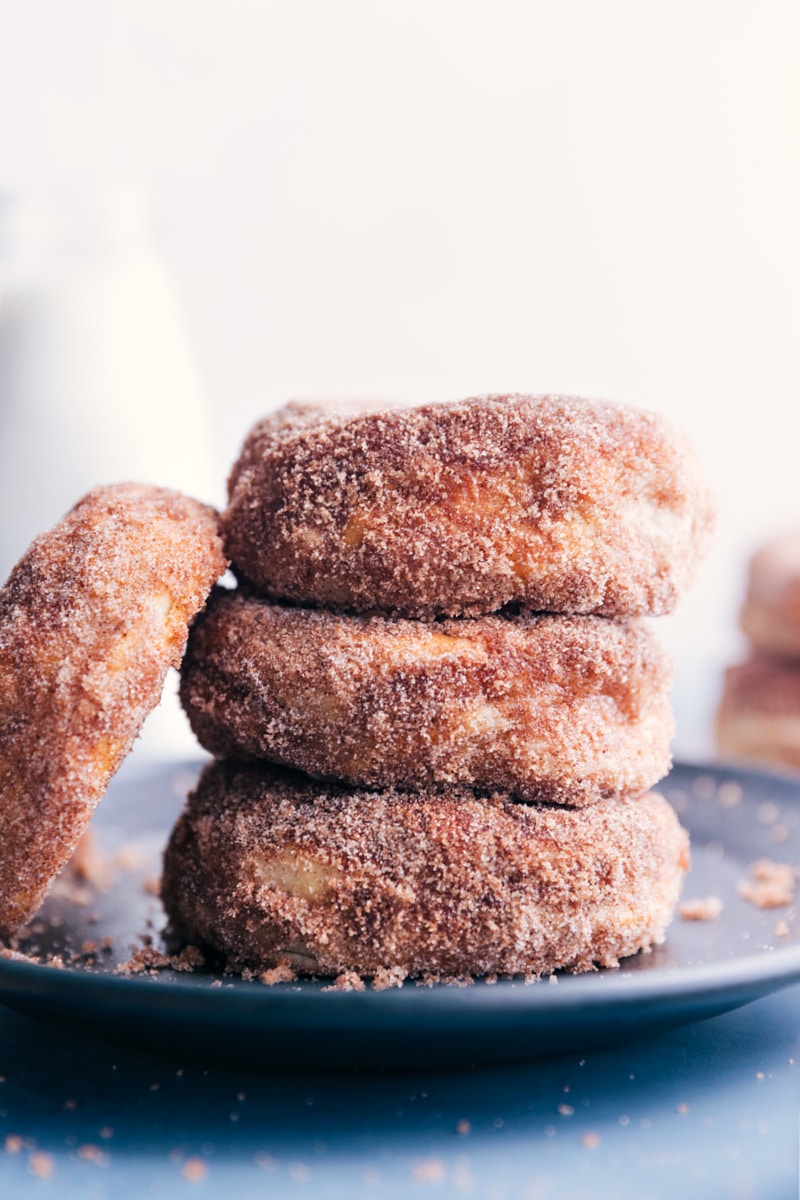 Up-close image of Air Fryer Donuts stacked on top of each other