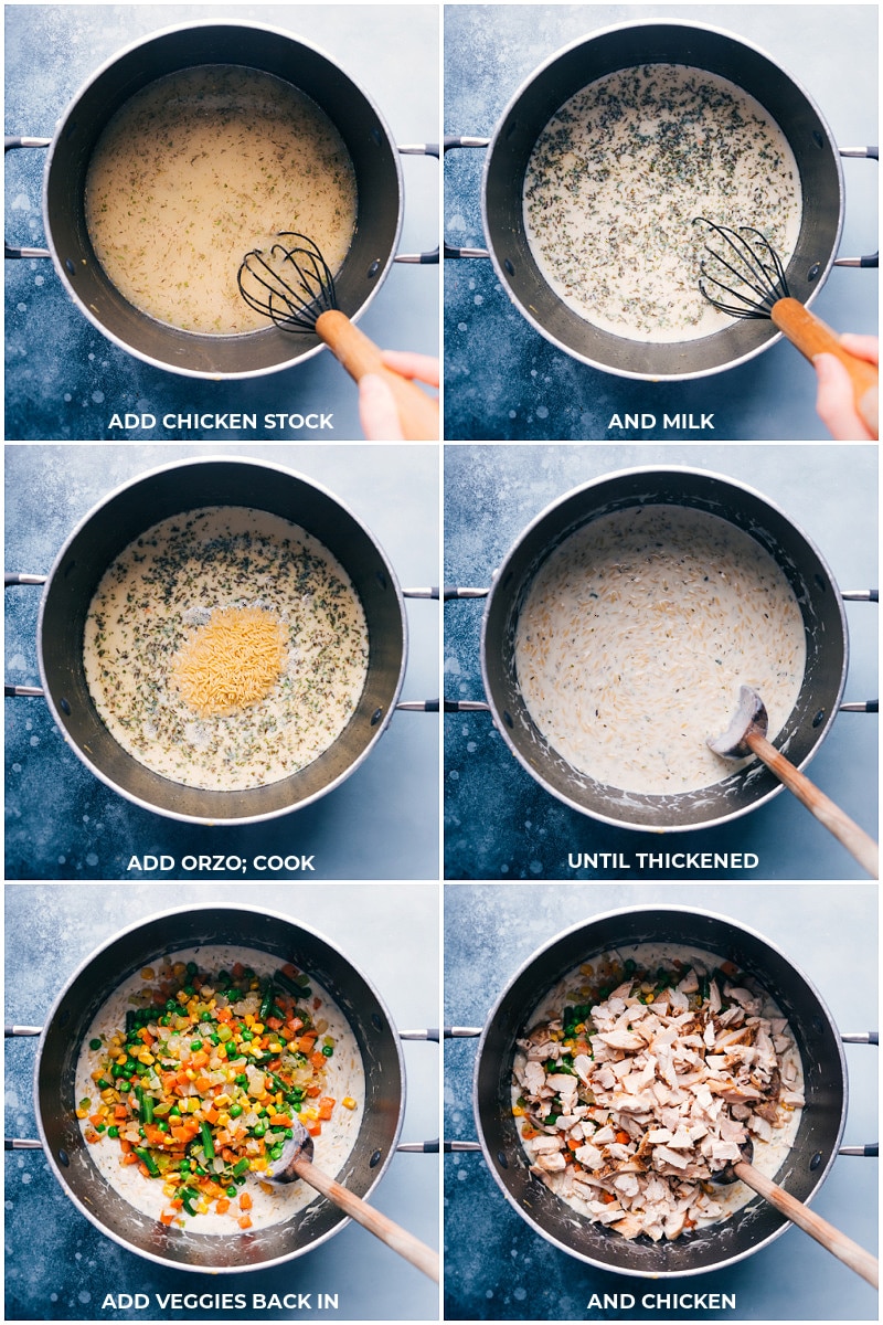 Process shots: creating the sauce and adding the veggies and chicken