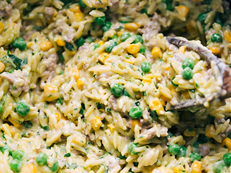 Close-up view of Creamy Pesto Orzo