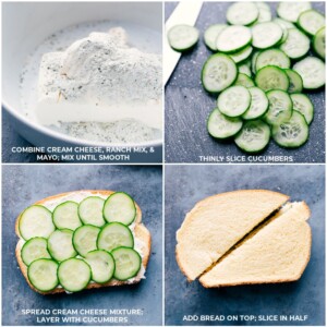 Creating the filling and assembling the Cucumber Sandwiches recipe.