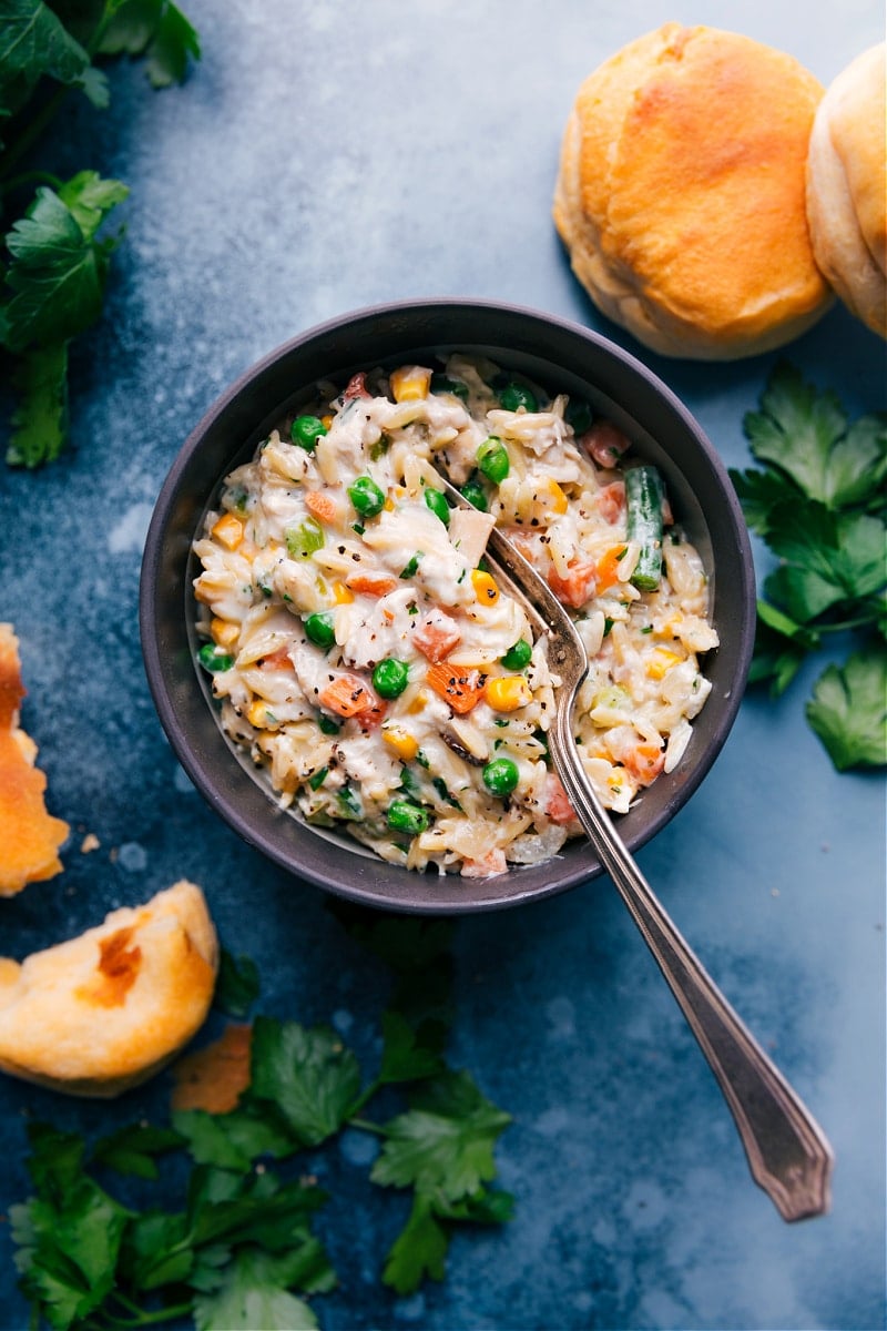 Overhead image of Chicken Pot Pie Pasta