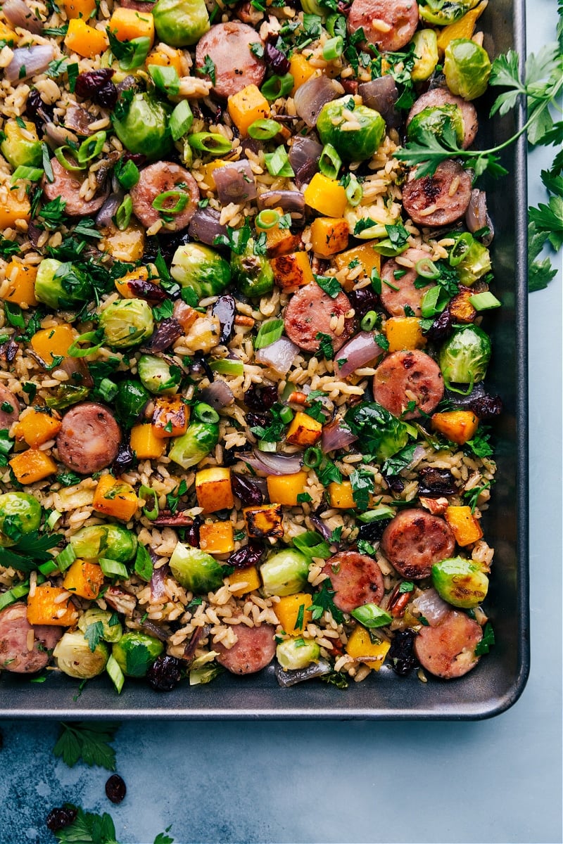 Overhead view of Butternut Squash Wild Rice Pilaf in the pan