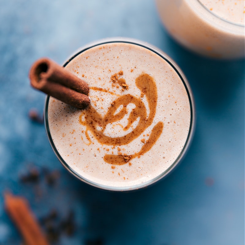 Up-close overhead image of the Chai Smoothie in a cup.