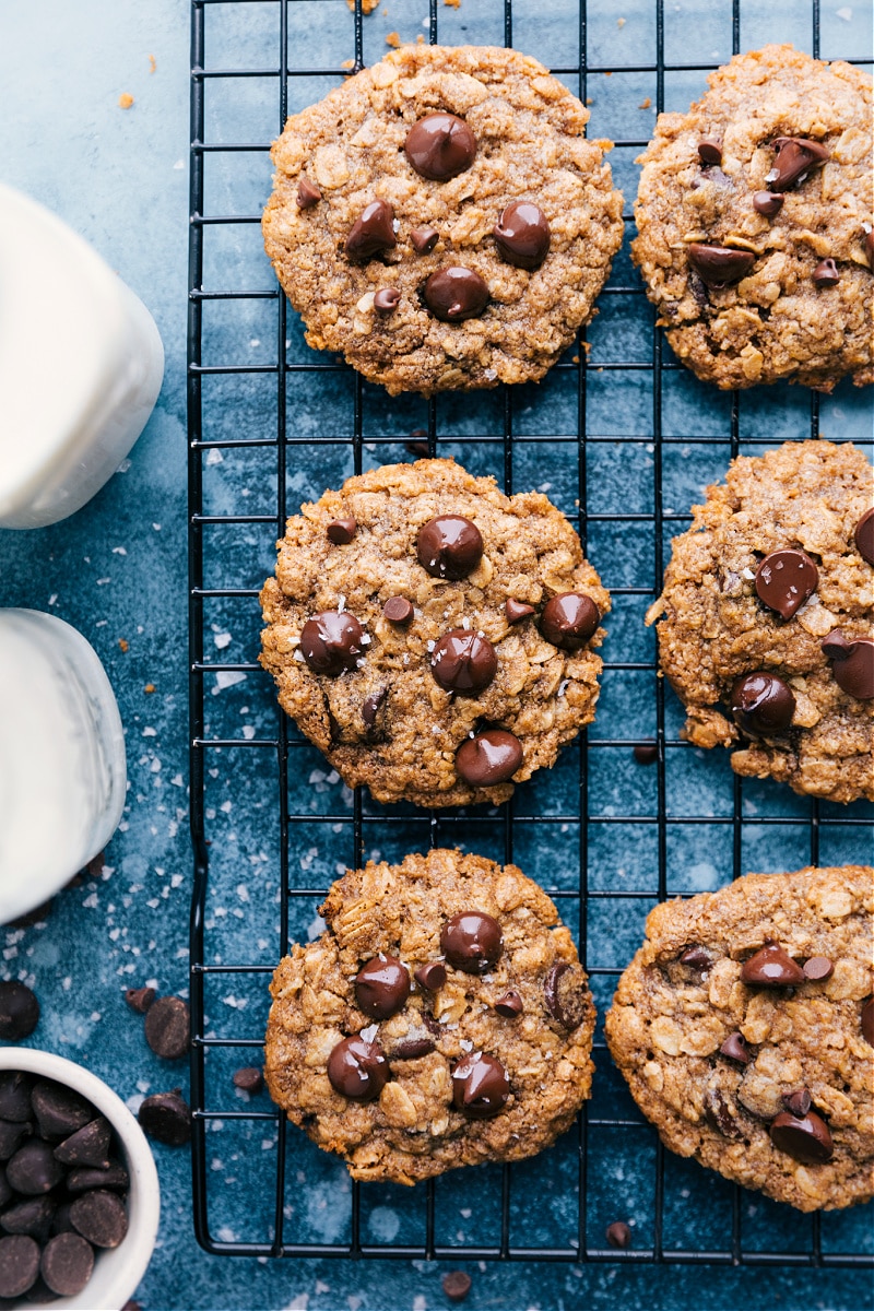 Healthy Oatmeal Chocolate Chip Cookies on a cooling rack