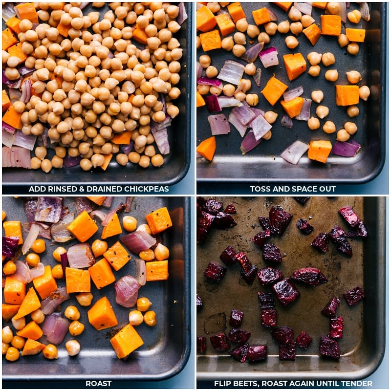 Adding ingredients to the roasting pans