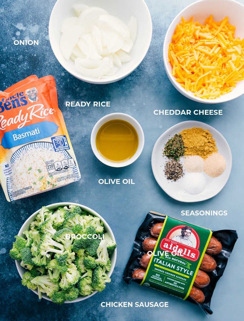 All the ingredients used in this dish prepped out for easy assembly.