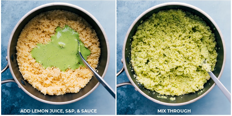 Process shots-- combining the sauce with the couscous