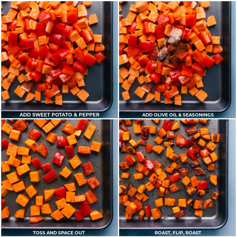 Process shots--roasting the peppers and sweet potatoes