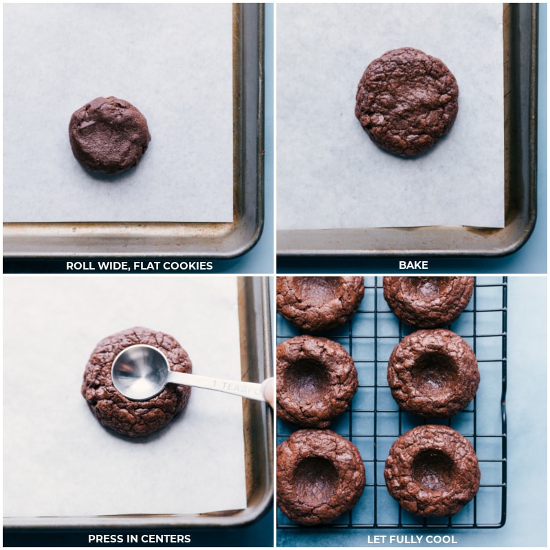 Process shots-- images of the dough being rolled out and baked and the centers being pressed in