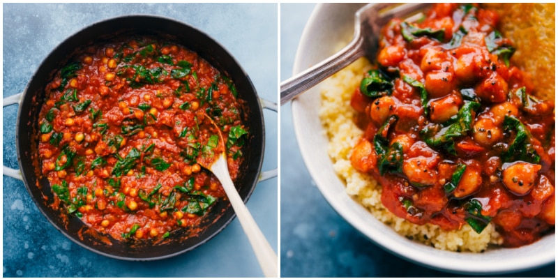 Beans on Toast in the pan and on a bed of couscous.