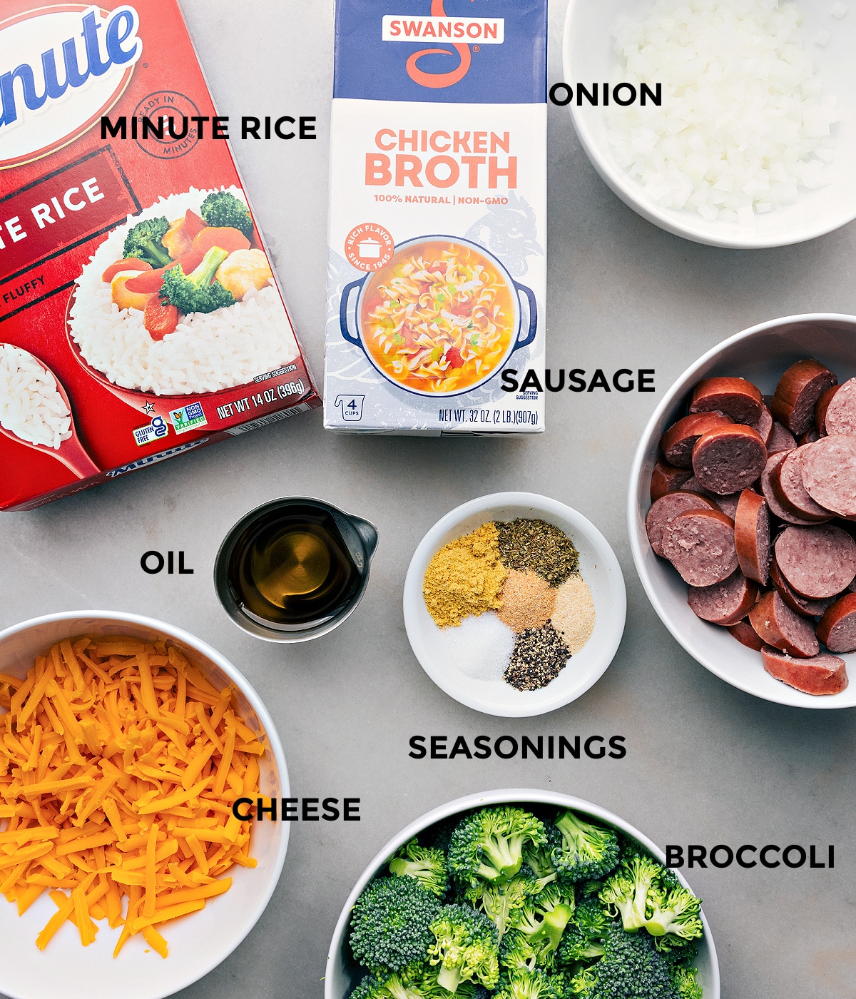 All the ingredients in this recipe prepped out for easy assembly.