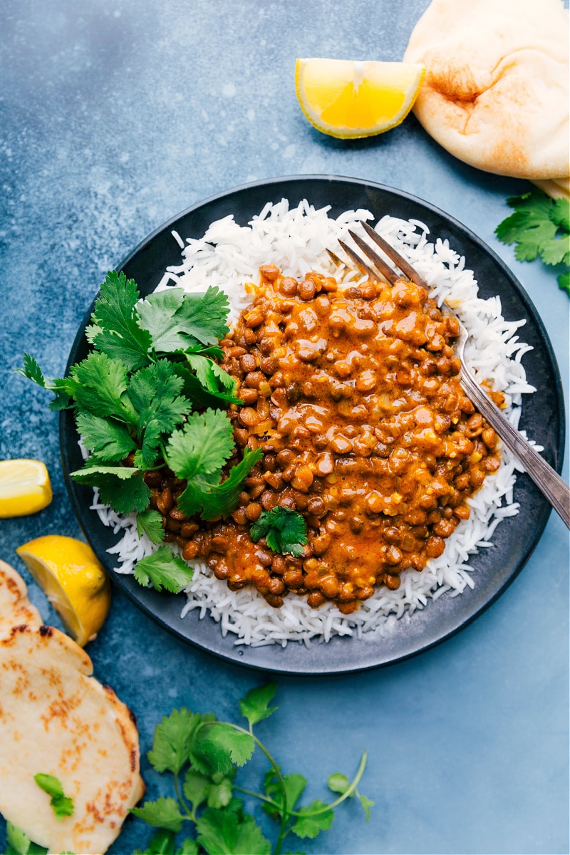 Overhead image of the coconut curry lentils