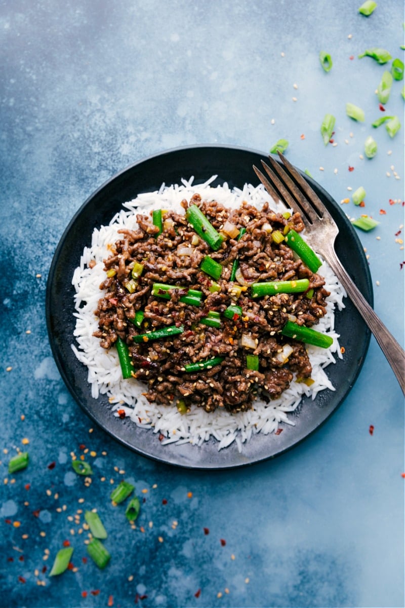 Overhead image of the Mongolian ground beef