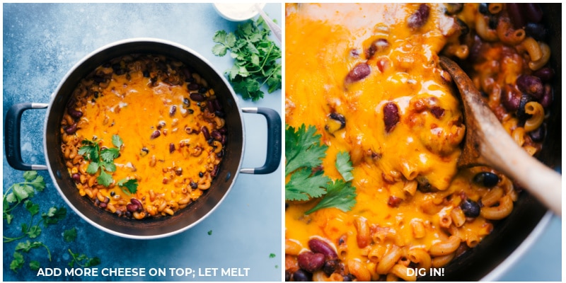 Images of the cheese being melted on top of the dish