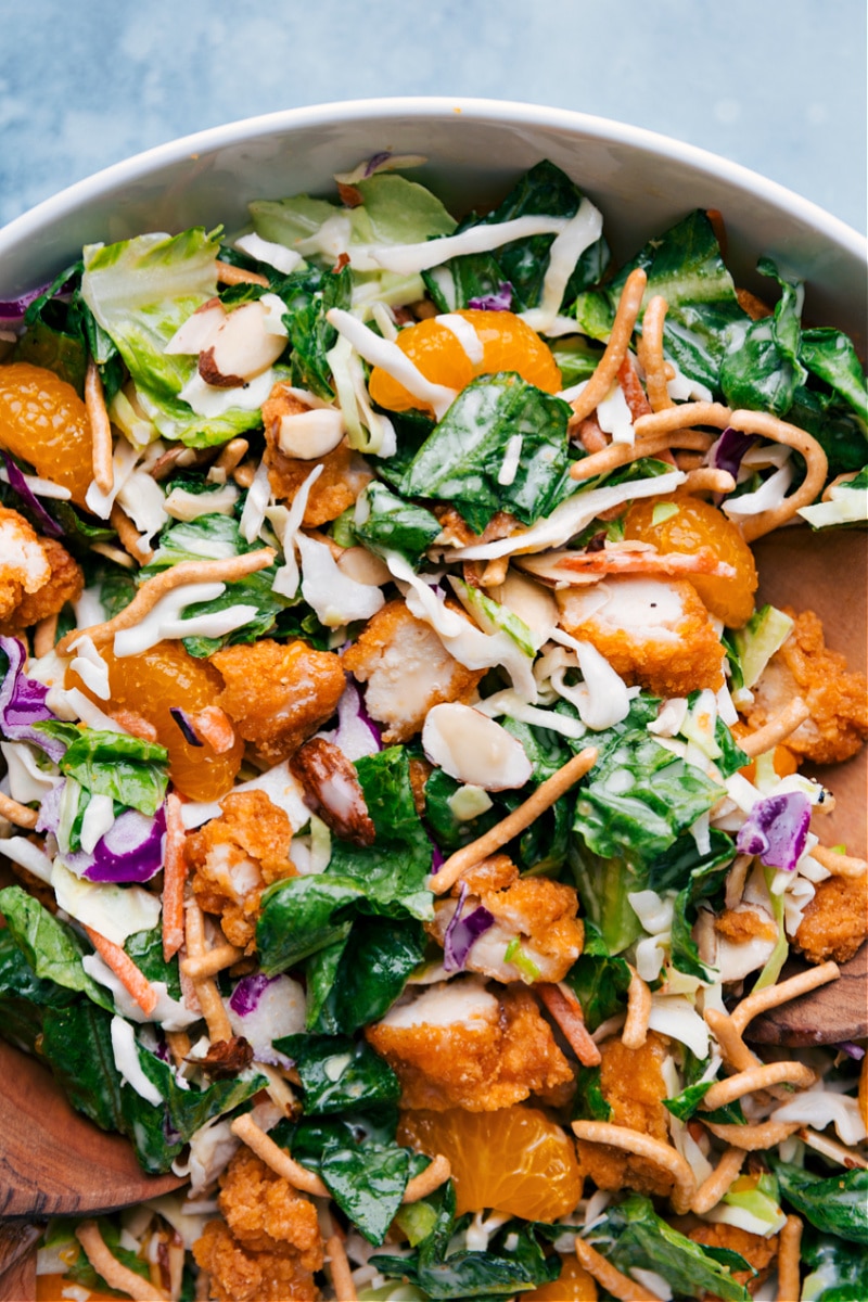 Up close overhead image of the copycat Applebees chicken salad