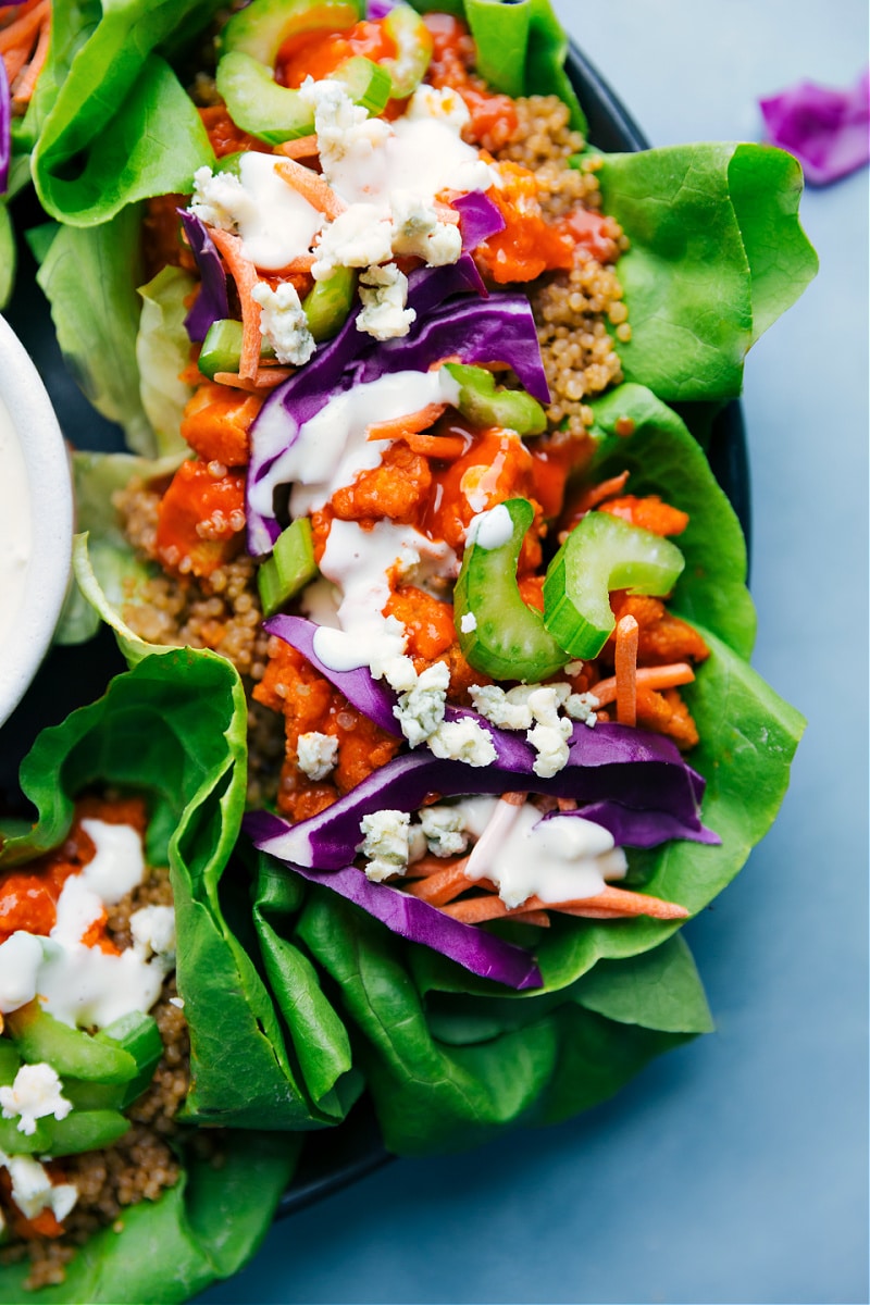 Overhead image Buffalo Chicken Lettuce Wraps