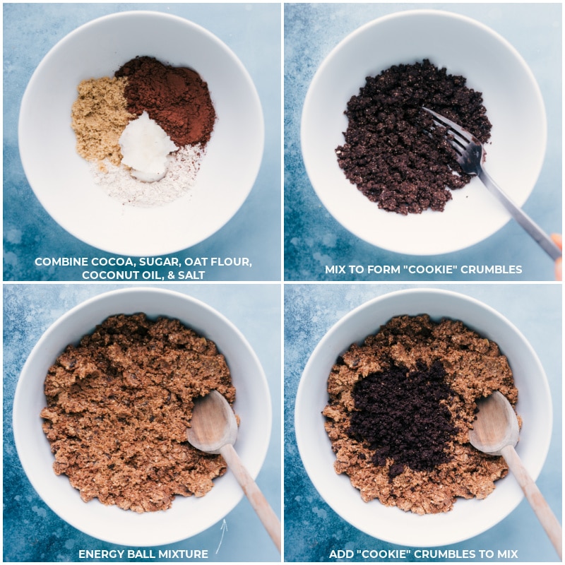 Process shots-- images of the cookies and cream crumbles being made and added to the energy ball mixture