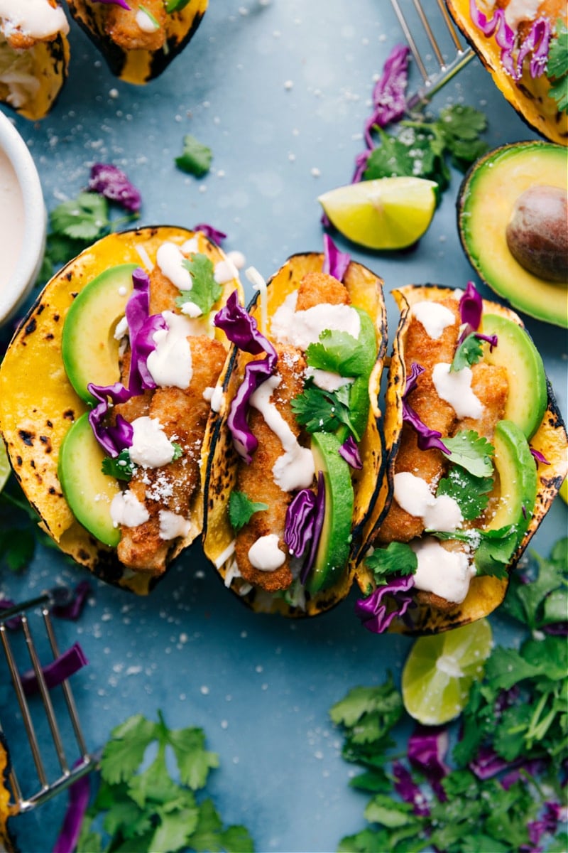 Overhead image of the fish stick tacos