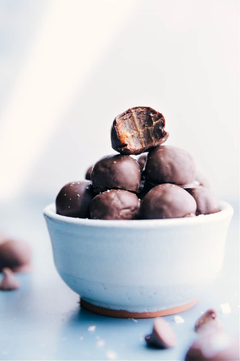 Image of a bowl full of Healthy Chocolate-Covered Caramels