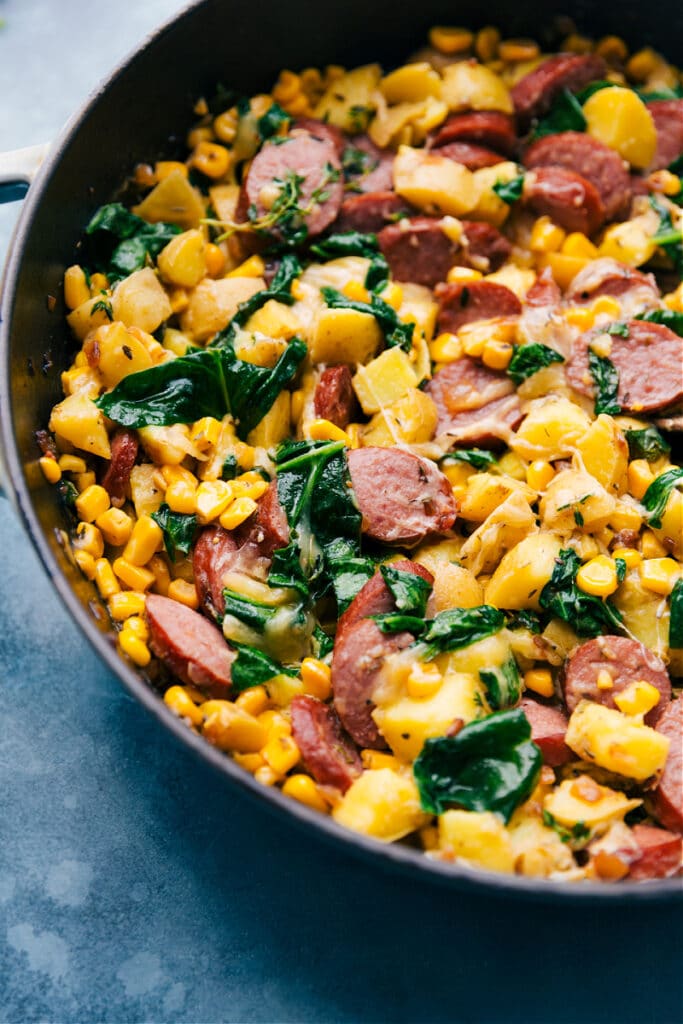 Smoked Sausage, Potatoes, & Corn (One Skillet) - Chelsea's Messy Apron