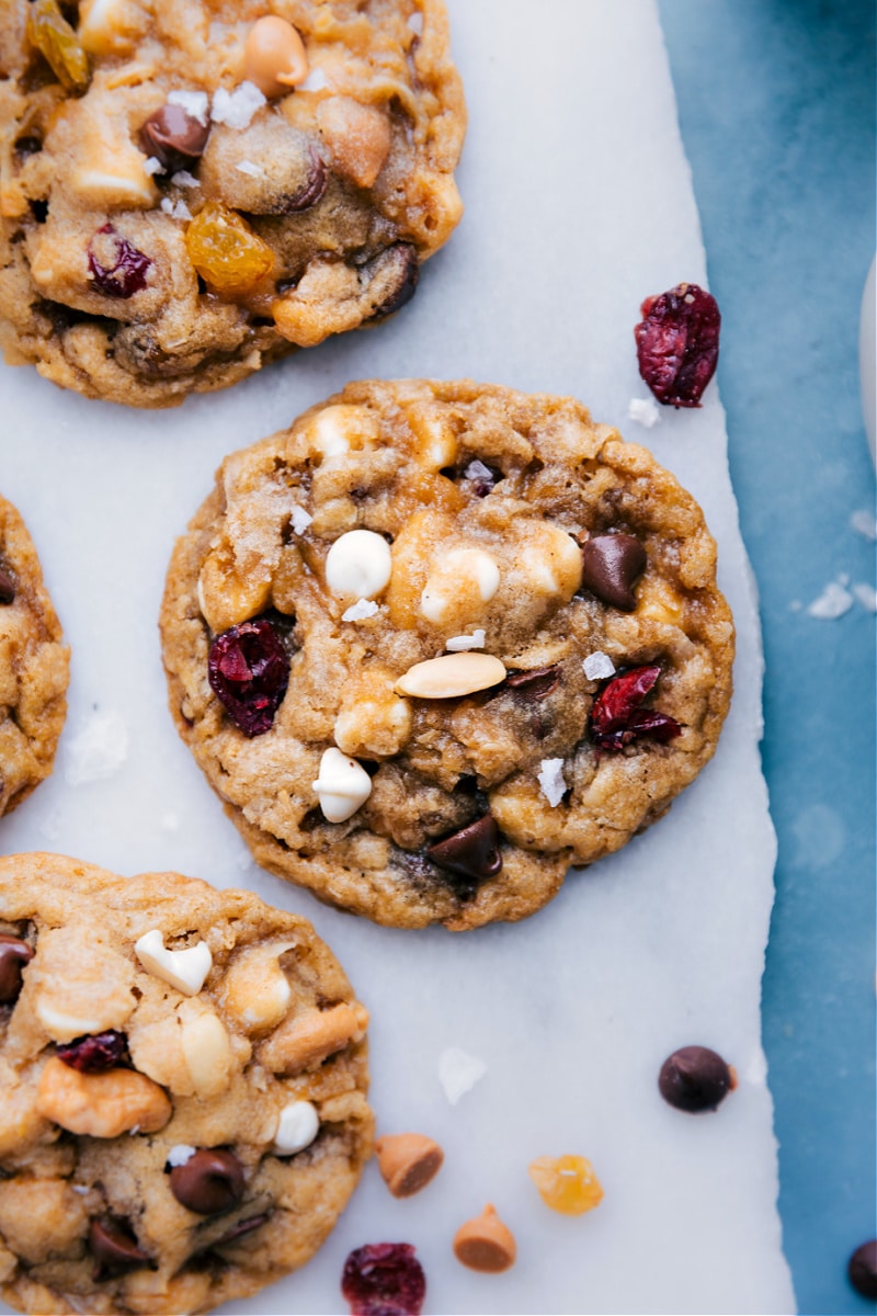 Up-close overhead image of Trail Mix Cookies