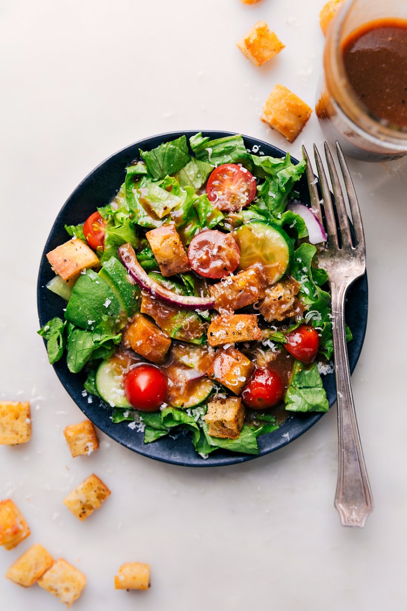 Overhead image of the Balsamic Vinaigrette on a salad