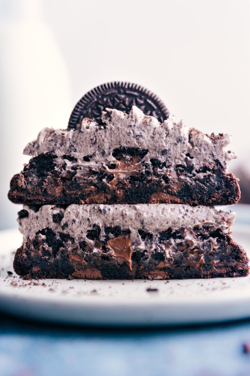 Chocolate Oreo Cookies stacked on top of each other