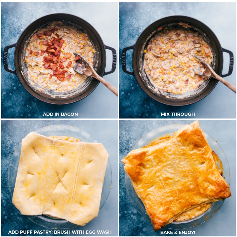 Process shots-- images of the bacon being added and then the puff pastry layer being added and baked