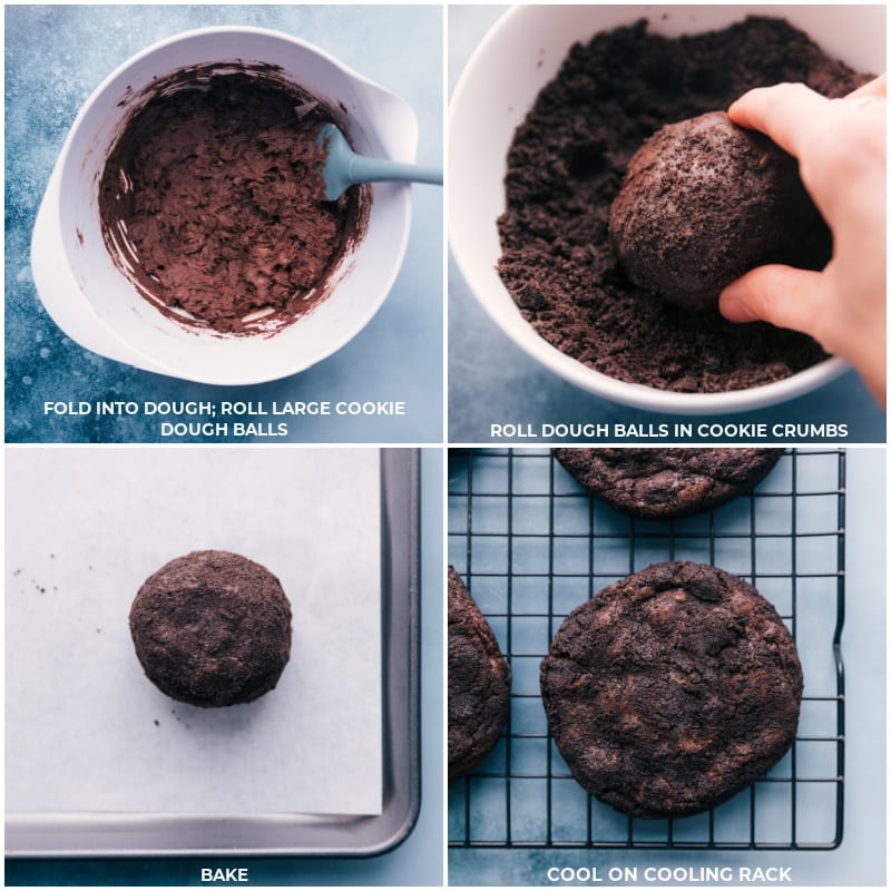 Process shots-- images of the dough balls being rolled and added to sheet pan and being baked